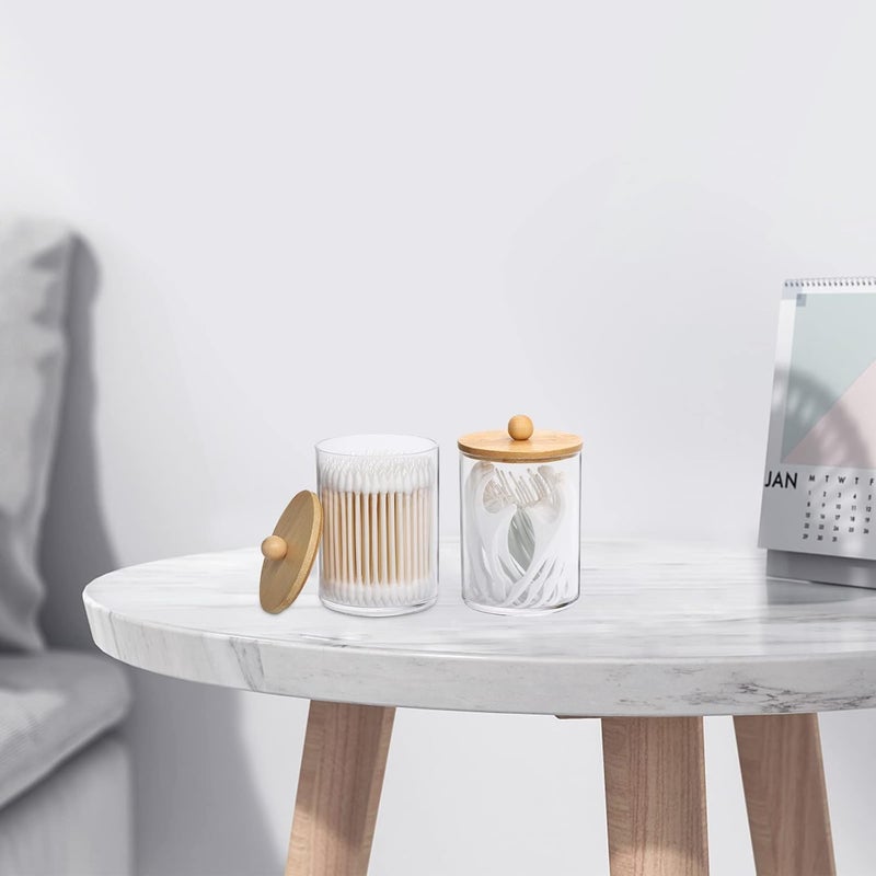 Tbestmax 10-Ounce Qtip Holder Bathroom Jars Canisters for Cotton Ball Swab Pad Storage Dispenzer, Bamboo Lid (2 Pack) - Image 4